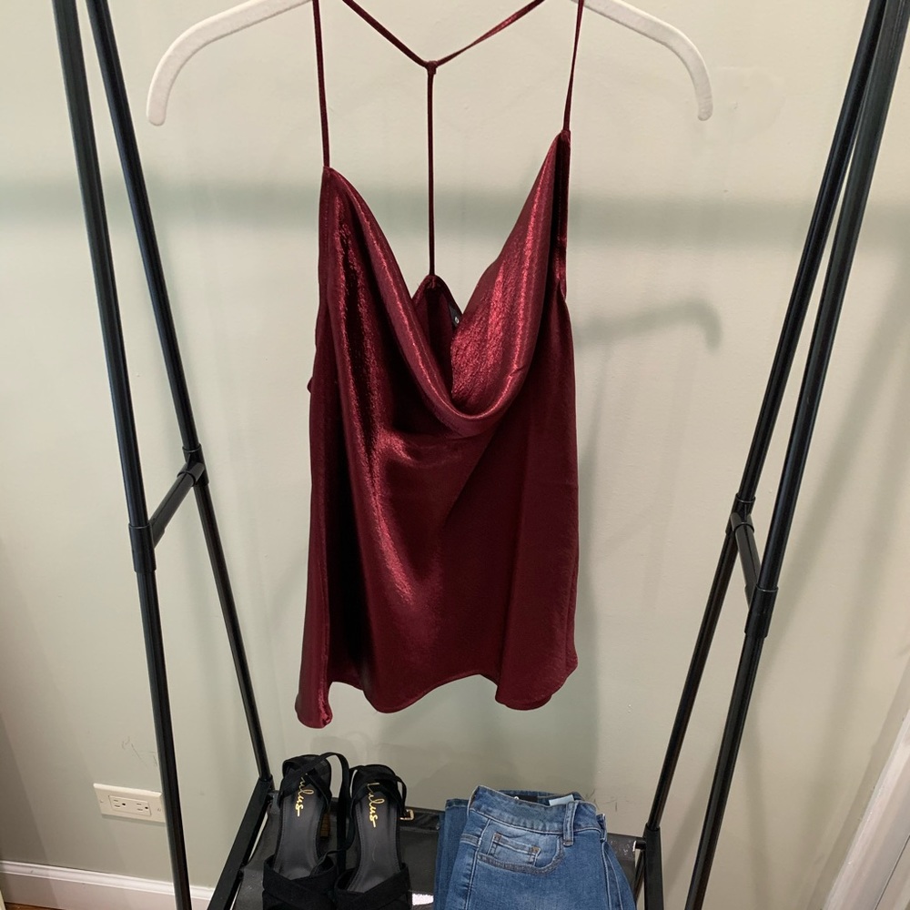 Express red satin swoop neck tank top